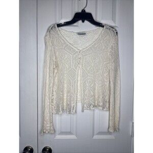 Vintage PSSST! Ivory Crochet Knit Button Front Cardigan Top Boho Y2K